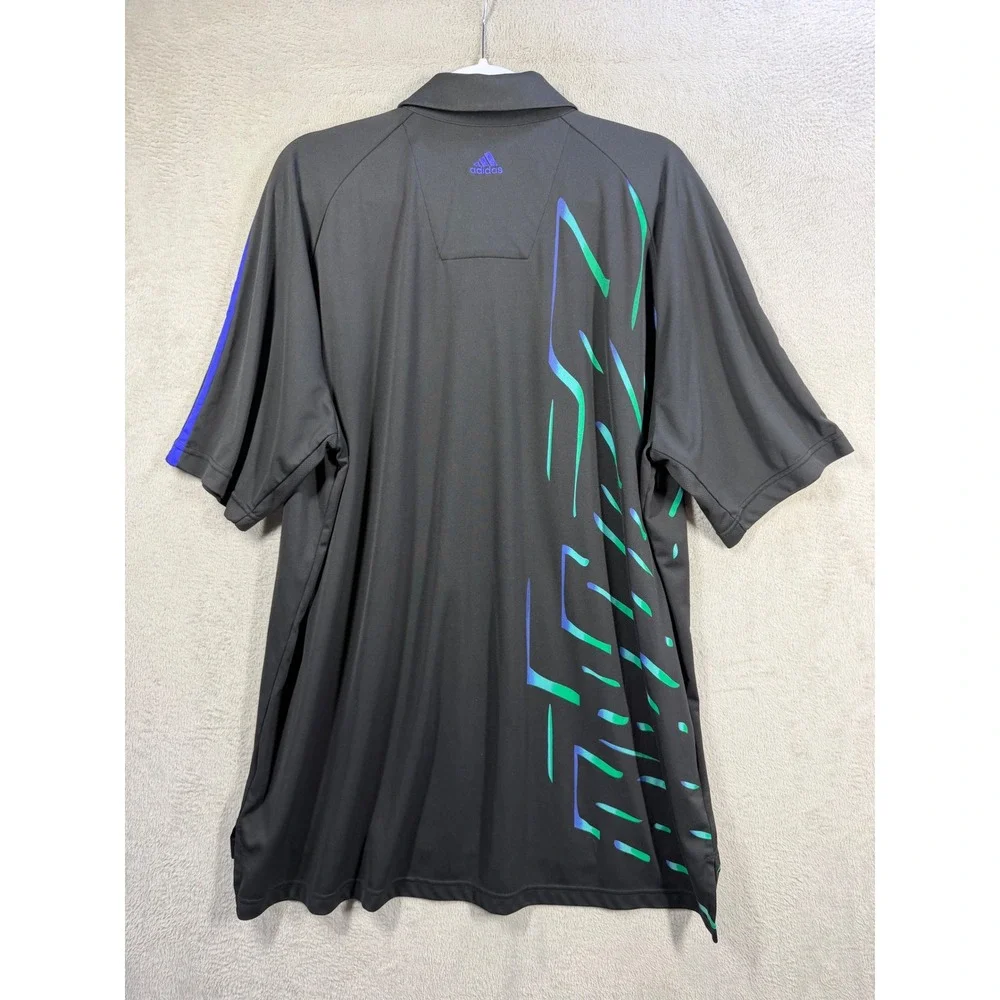 Adidas Golf Polo Shirt Mens 2XL Black Green Blue Graphic Performance Sport Top